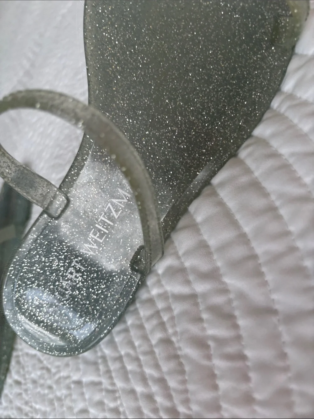 New Stuart Weitzman NWOT Jelly Sandals Slides Glitter Seafoam women’s size 7